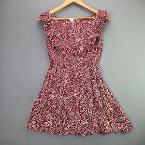 Toko Mini Dress M Burgundy Polka Dot Ruffle Neck Sleeveless Rayon Elastic Waist